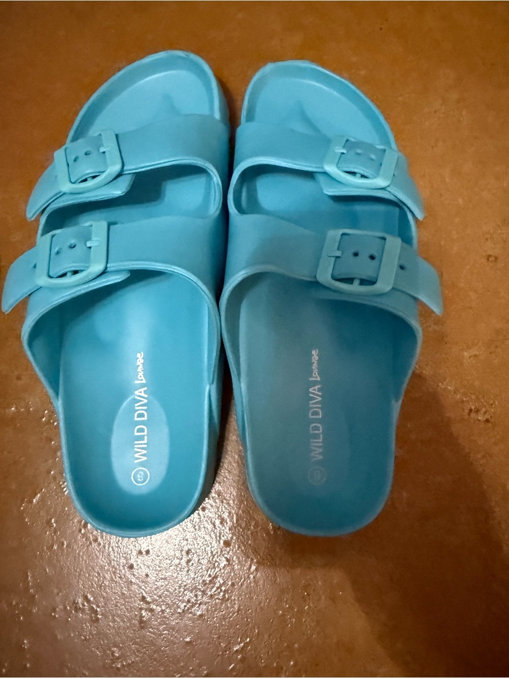 Wild Diva Turquoise Double Buckle Slide Sandals
